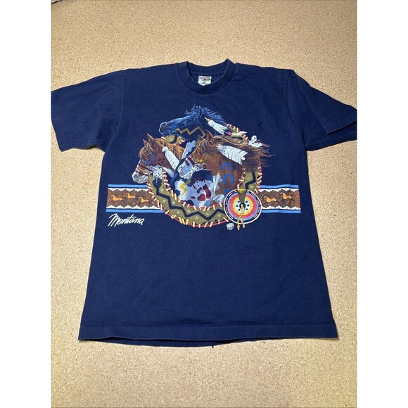 Vintage 90s Montana Horses Native T Shirt Made In USA Single Stitch Large - Picture 1 of 7